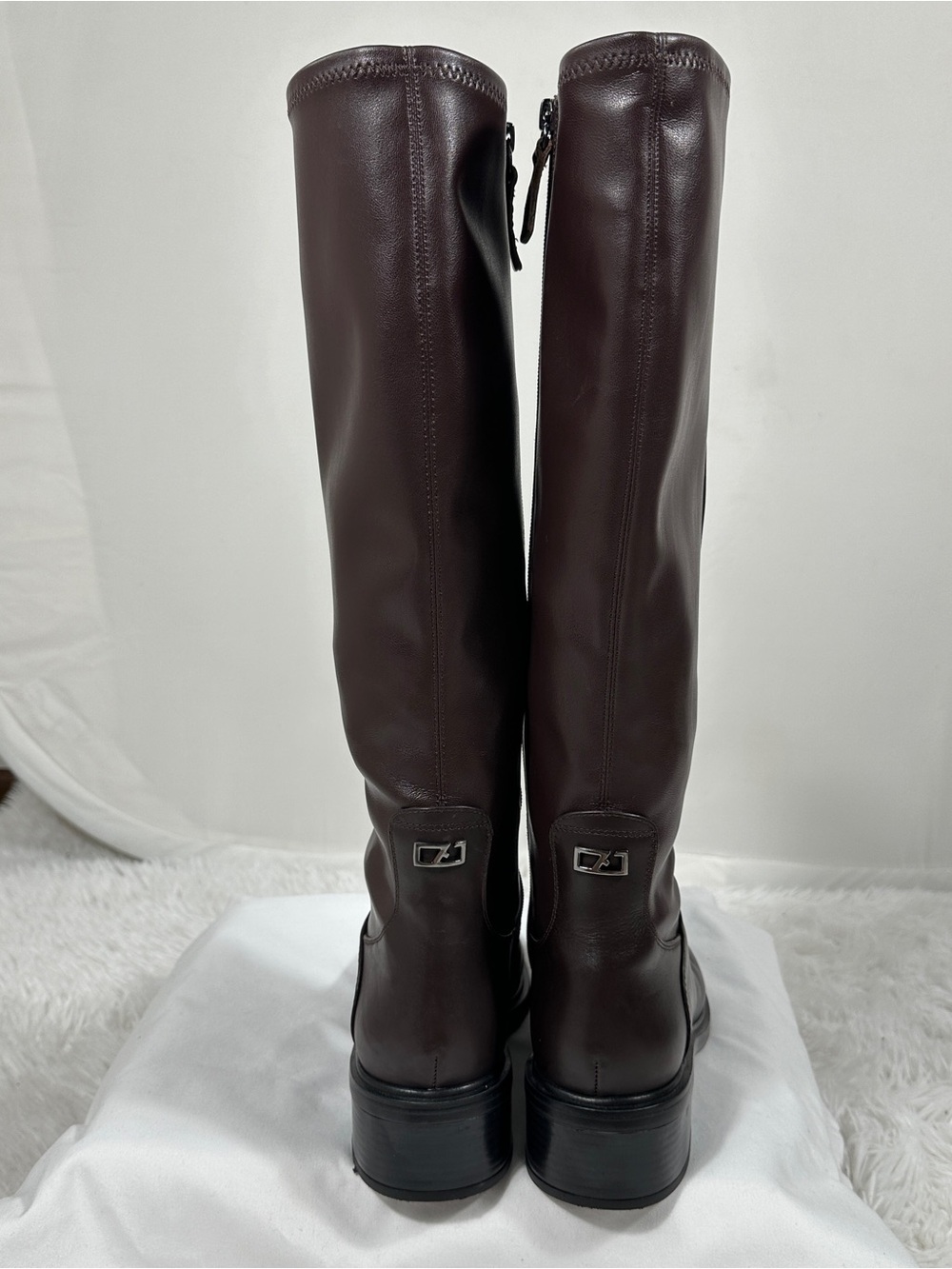 Franco Sarto Gisella Knee High Boots Burgundy Leather Low Heel Side Zip Size 9M - Picture 5 of 15